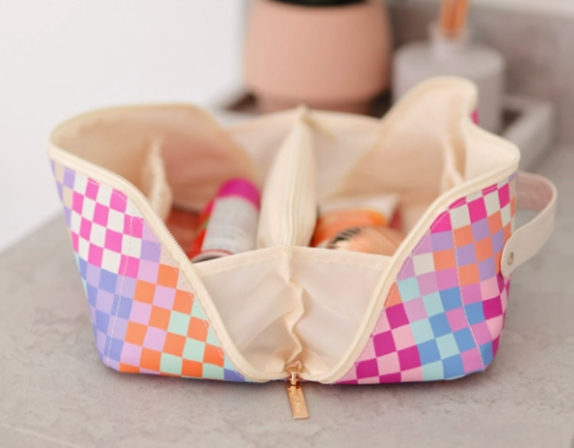 Multi Colored Checker Makeup Bag