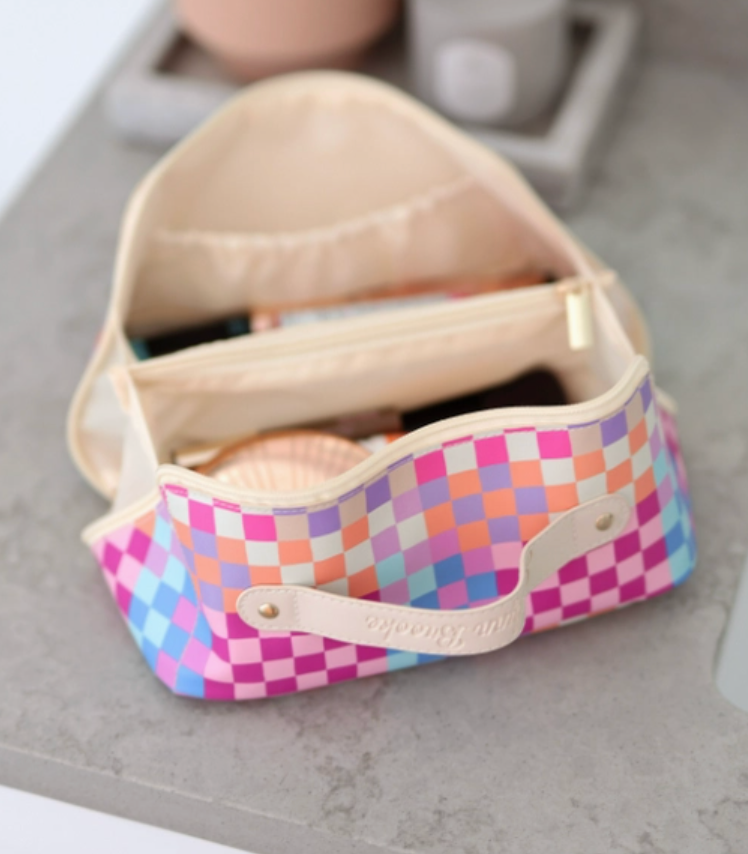 Multi Colored Checker Makeup Bag