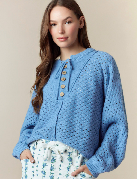 Ocean Air Button-Tie Sweater
