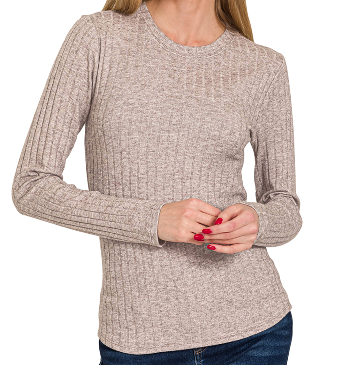 Ribbed long sleeve round neck top