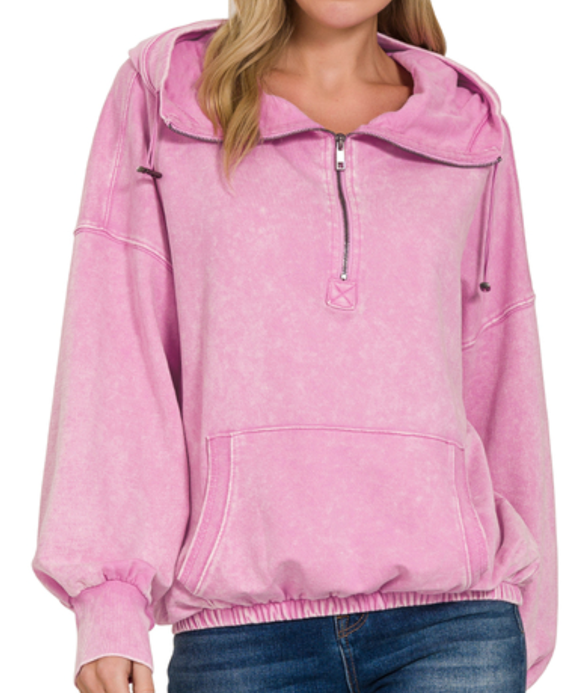 French terry acid wash kangaroo pocket hoodie