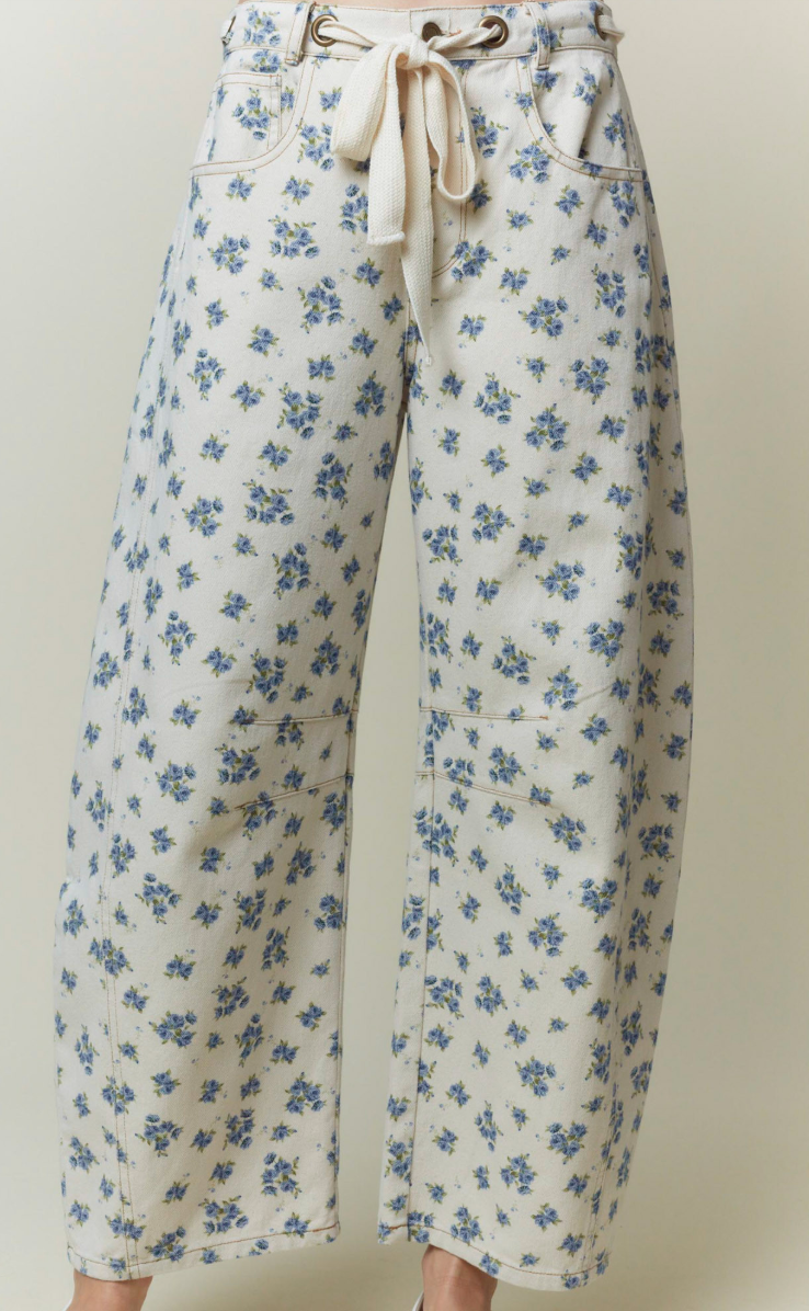 Floral Printed Denim Pants