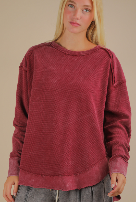 Mineral Washed Elbow Patch Contrast Knit Top