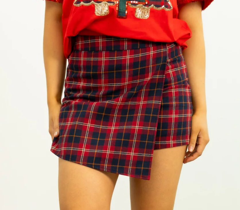 Plaid Asymmetrical Skort