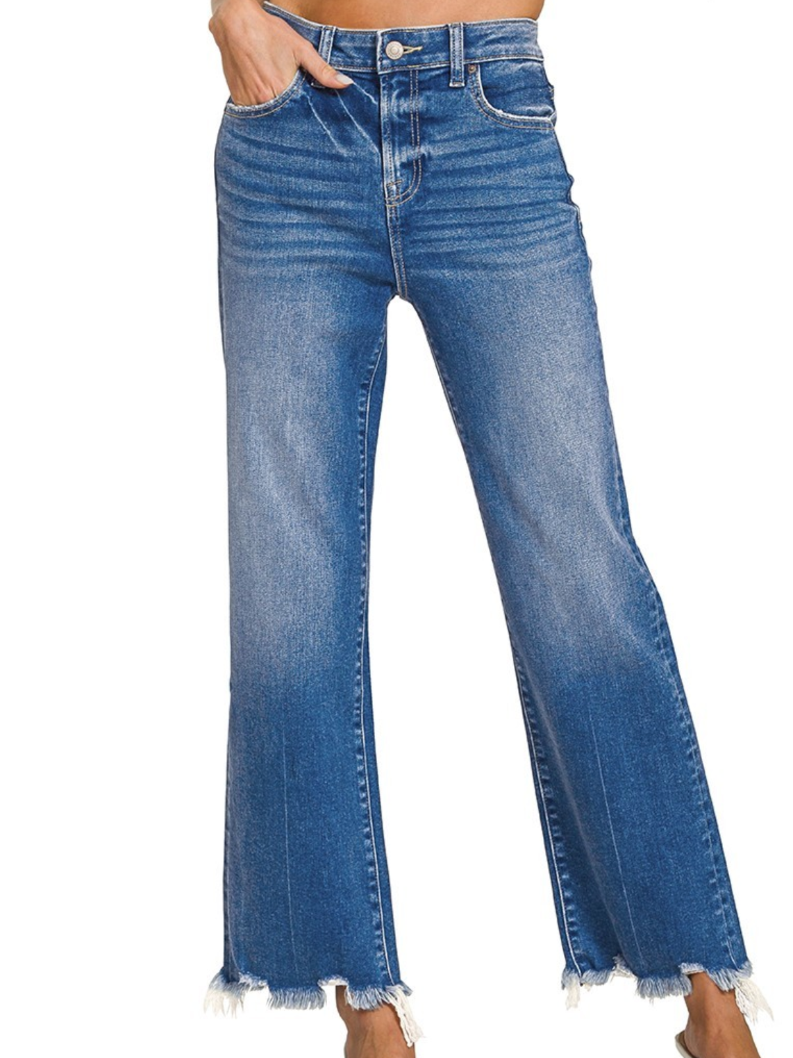 Curvy distressed hem denim pants