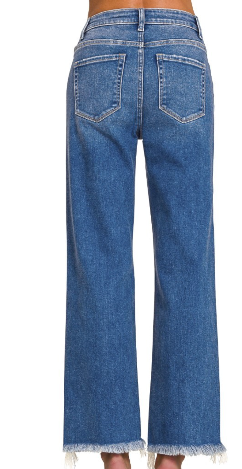 Curvy distressed hem denim pants