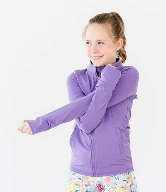 Playful Purple Full-Zip Ruffle Active Jacket