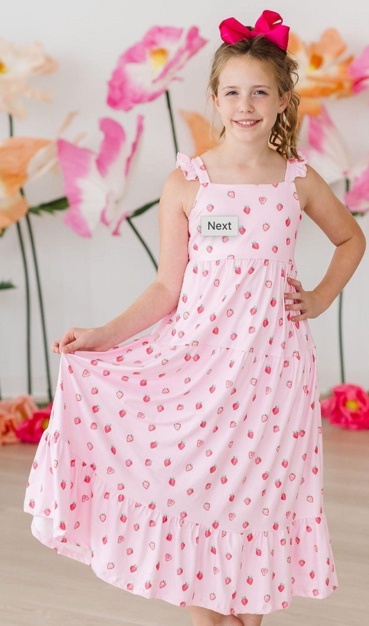 Sweet Strawberries Ruffle Maxi Dress