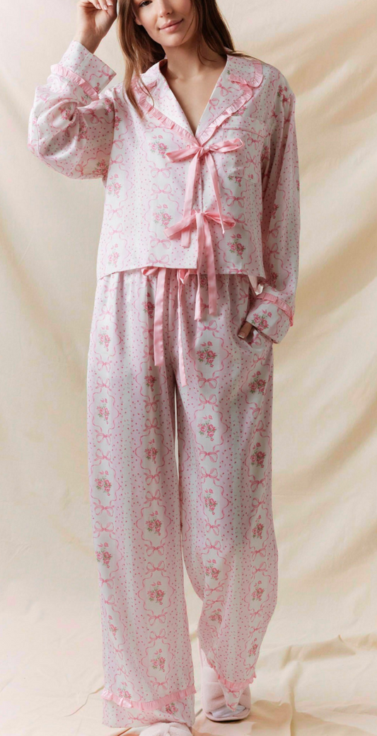 Printed Satin PJ Top and Pant Set