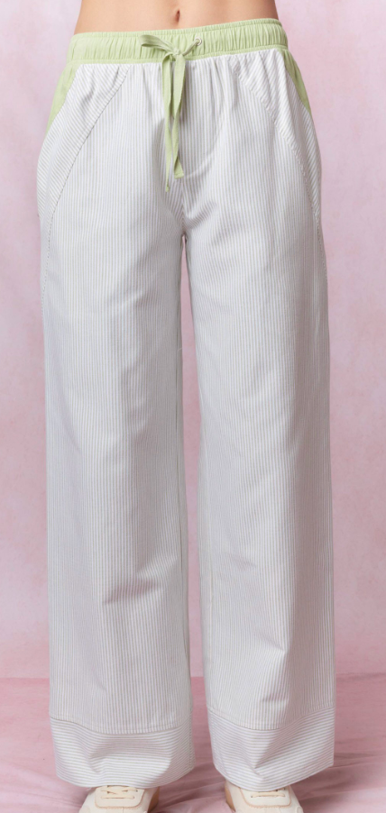 Contrast Waist Tie Detail Stripe Pants
