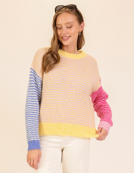 The Sorbet Colorblock Fuzzy Knit Sweater