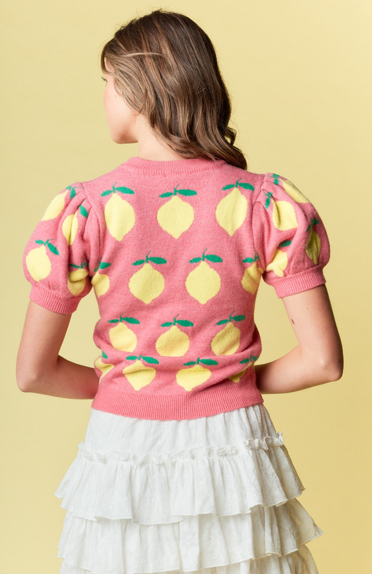 Lemon Knit Puff Sleeve Top