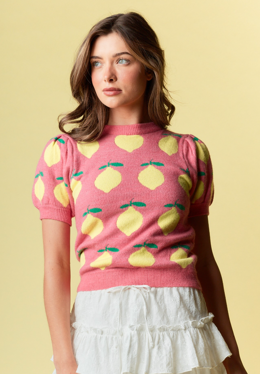 Lemon Knit Puff Sleeve Top