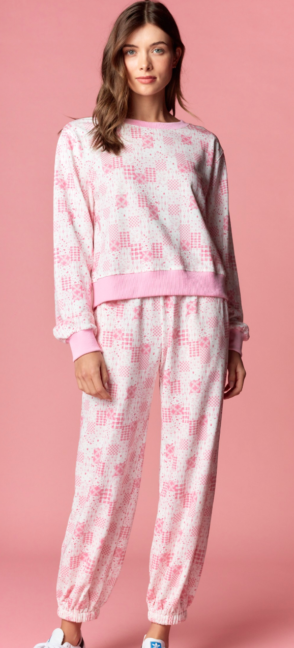Pink Patchwork Print Lounge Set