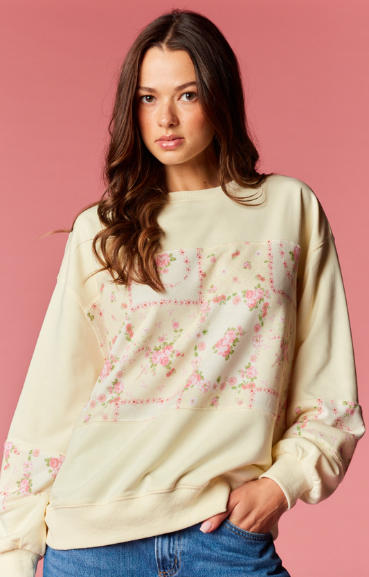 Yellow Floral Patchwork Sweatshirt