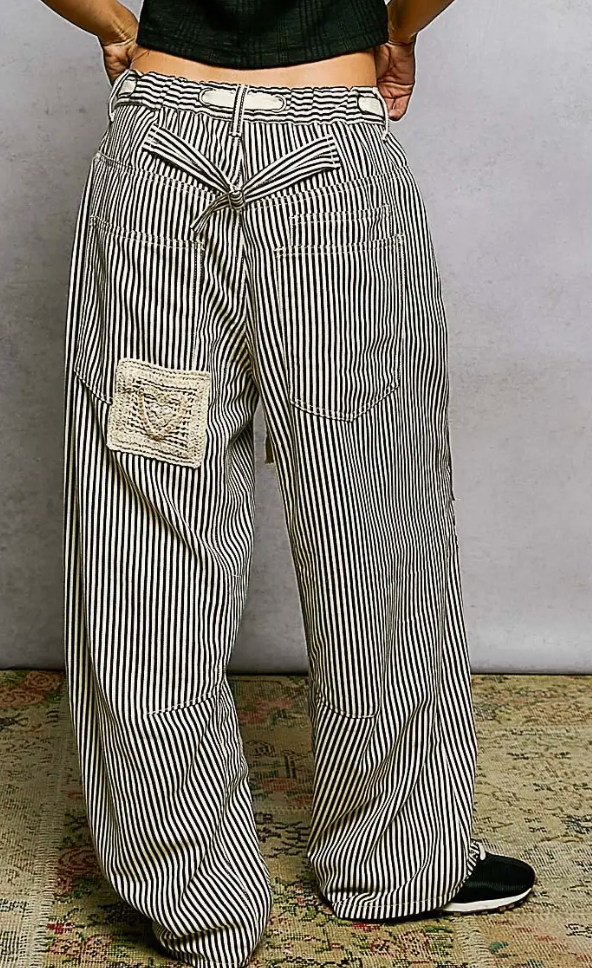 Twill Denim Patchwork Straight Pants