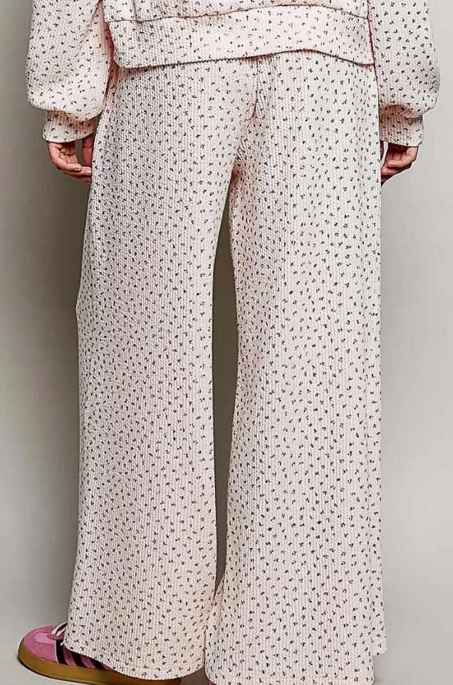 Casual Lace Trim Floral Print Wide Leg Knit Pants