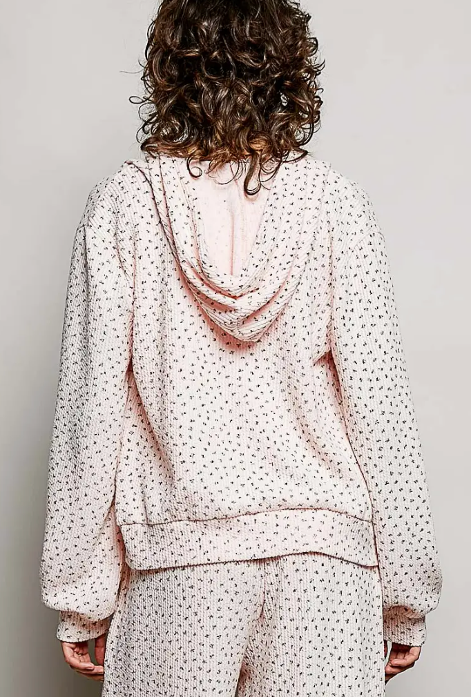 Lace Trim Loop Zip Up Floral Hoodie Jacket Top