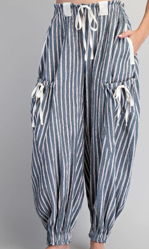 Striped drawstring jogger pants