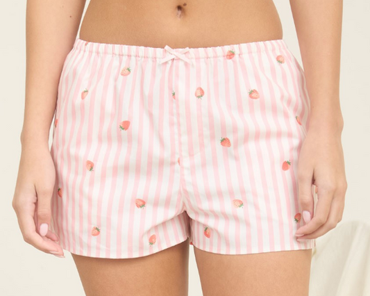 Strawberry Stripe Elastic Waist Bow Detail Shorts
