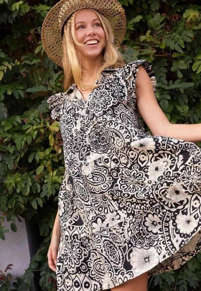 Medallion Print Ruffle Dress