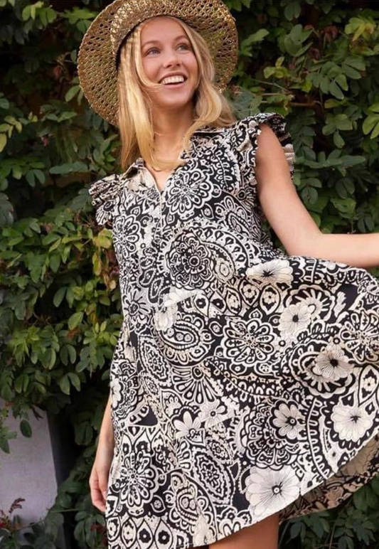 Medallion Print Ruffle Dress