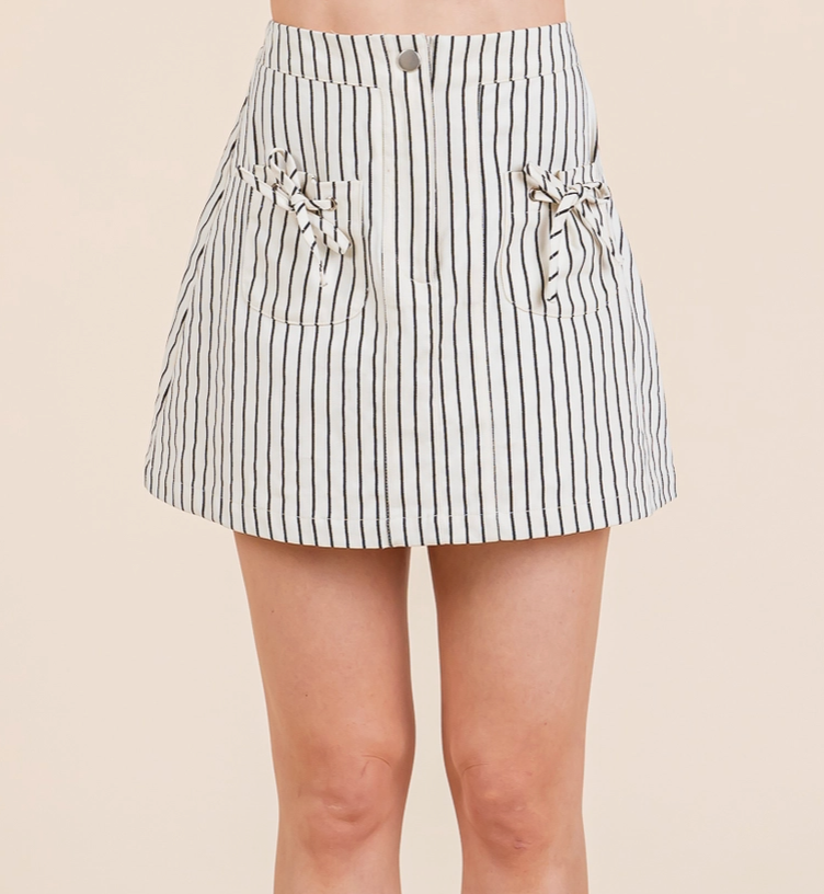 Bow Detailed Stripe A-Line Mini Skirt