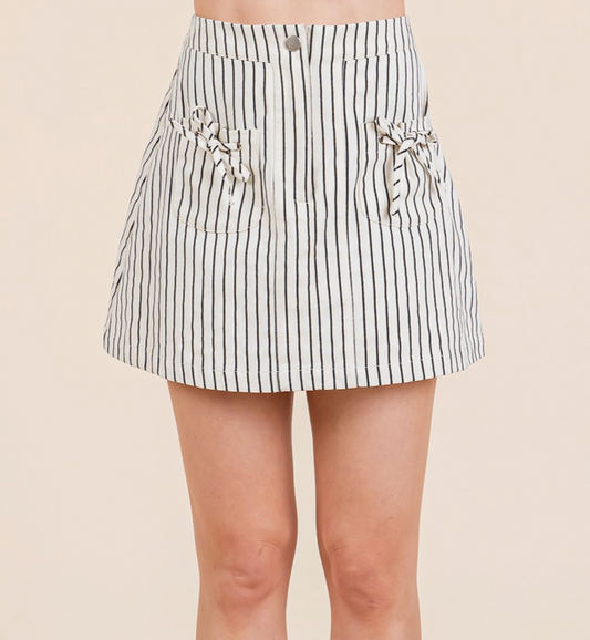 Bow Detailed Stripe A-Line Mini Skirt