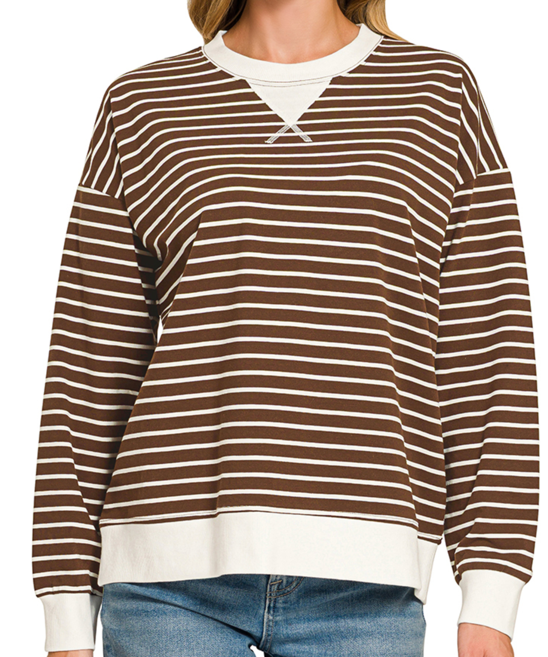 Striped rib banded pullover