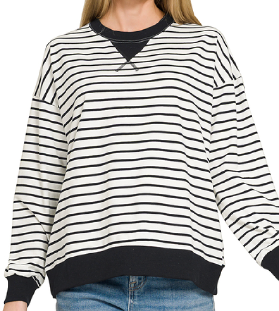Striped rib banded pullover