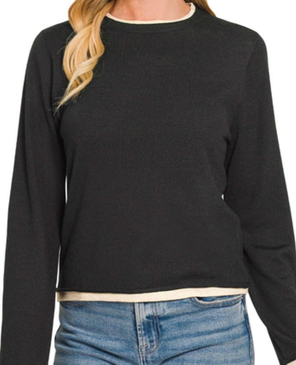 ROUND NECK CONTRAST SWEATER