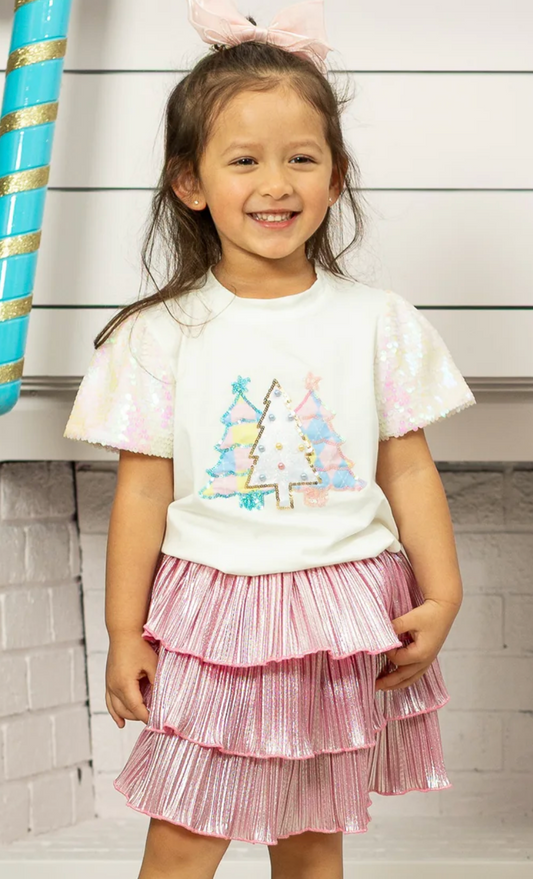 Youth Pink Shimmer Ruffle Skirt with Shorts