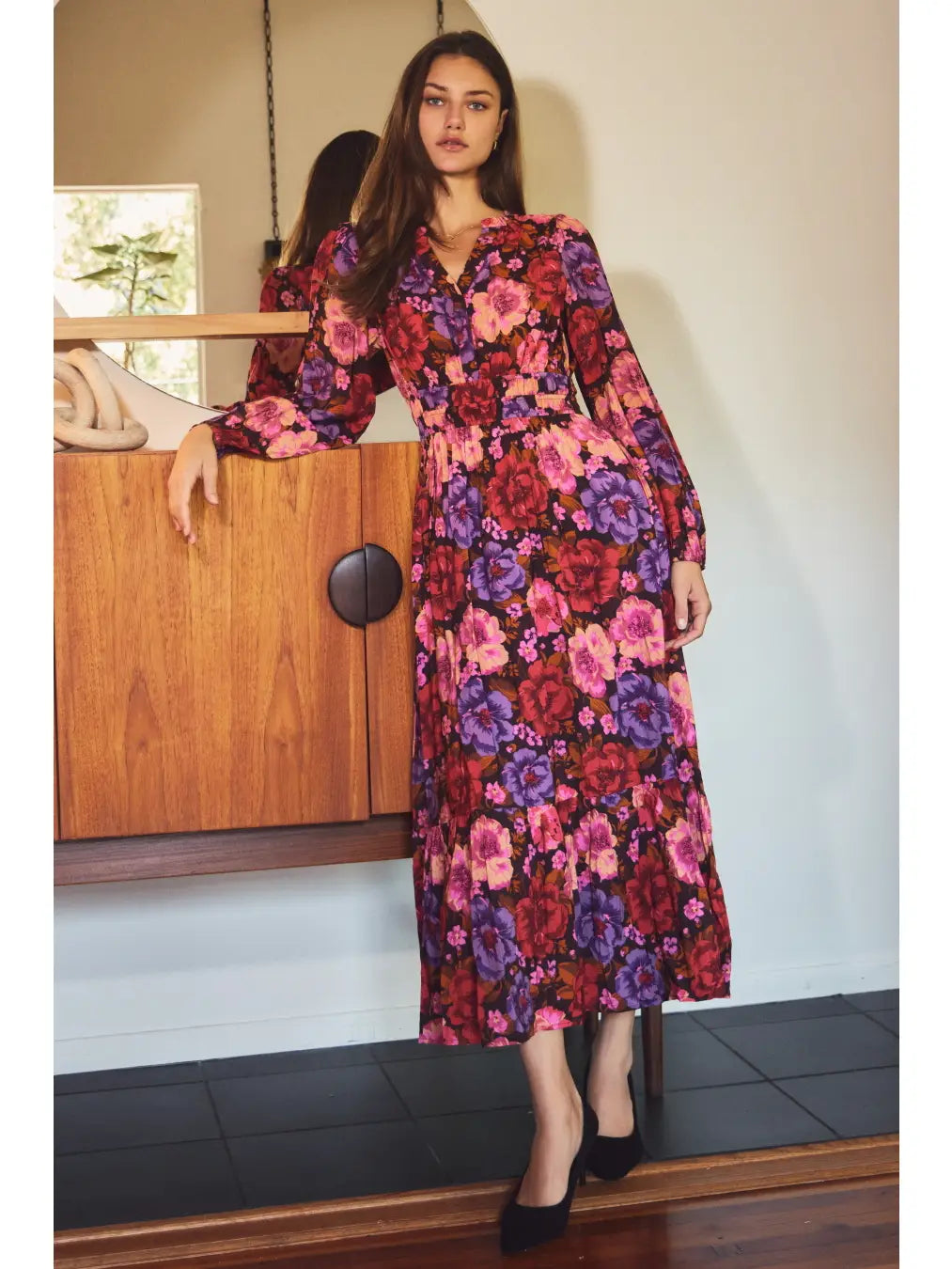Bold Floral Printed Chiffon Maxi Dress