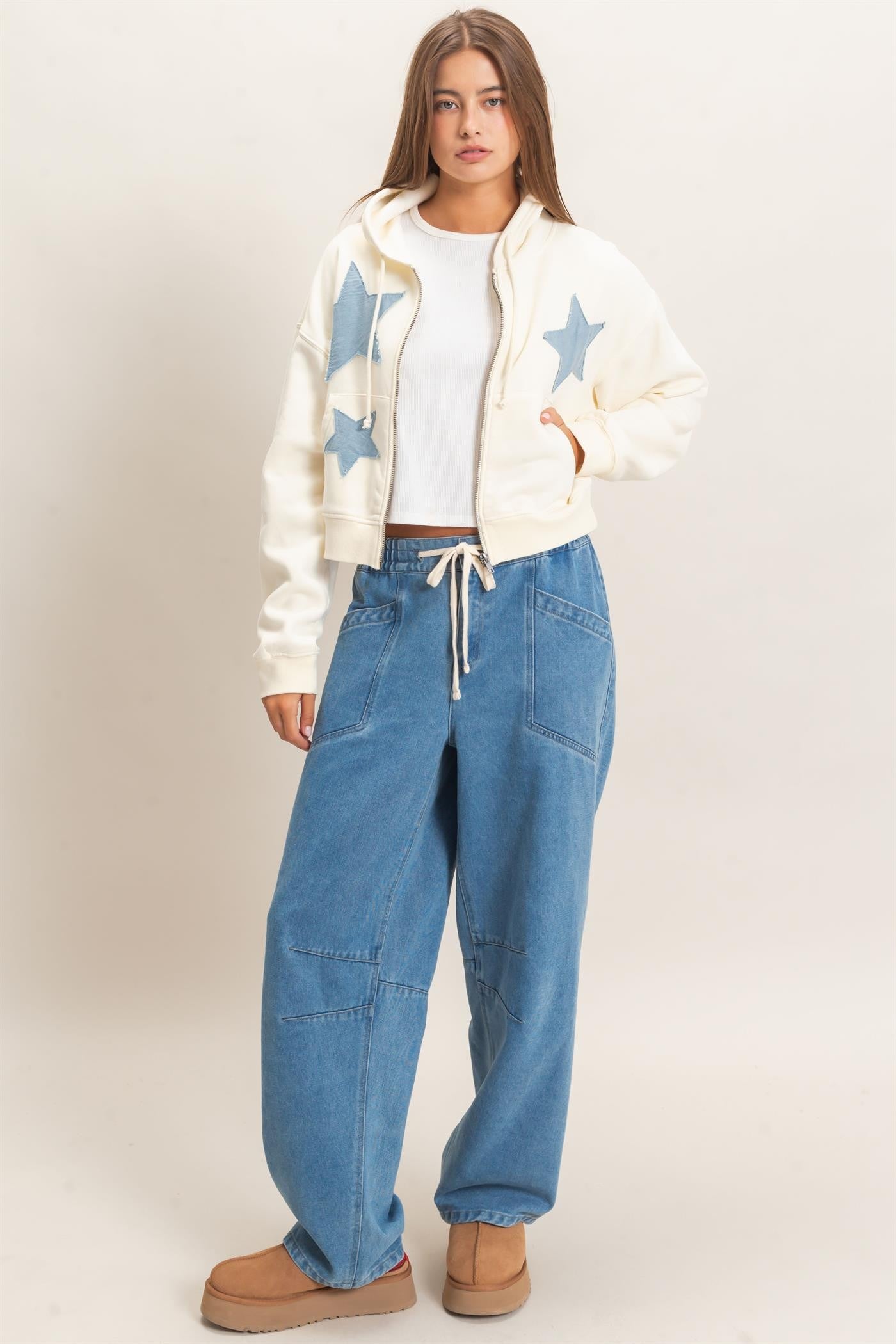 Star Patch Zip-up Hoodie