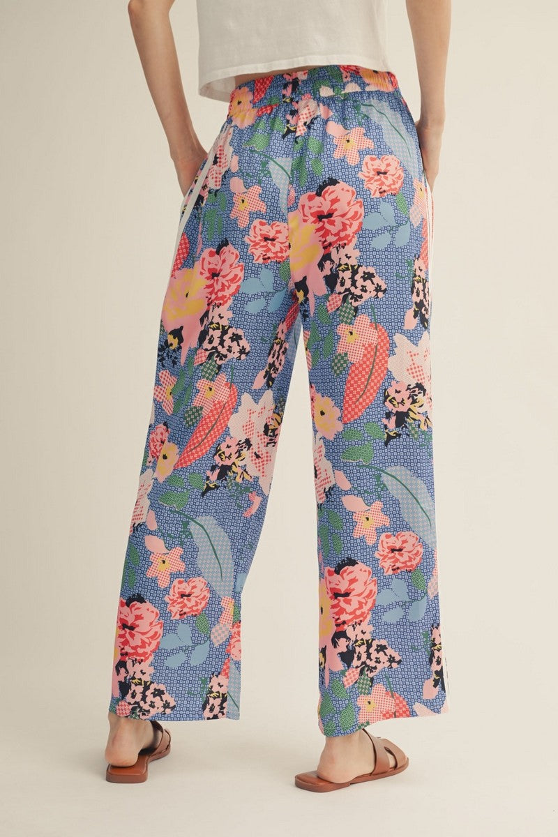 Side Stripe Trim Detail Floral Pants