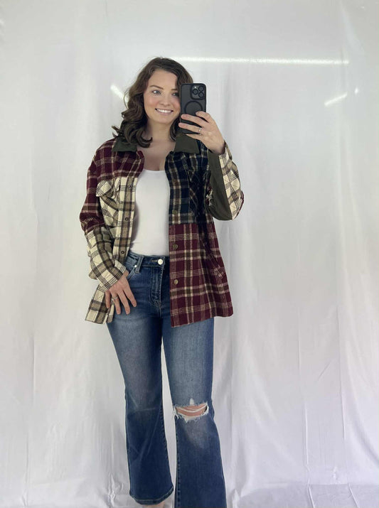 Red Mixed Plaid Patchwork Retro