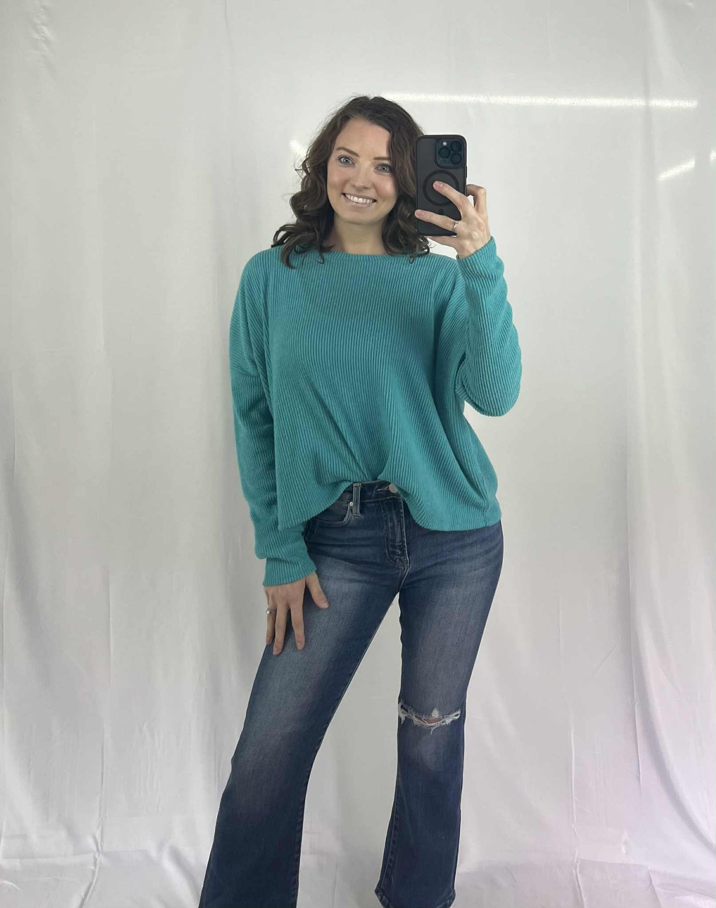 RIBBED DOLMAN LONG SLEEVE SWEATER