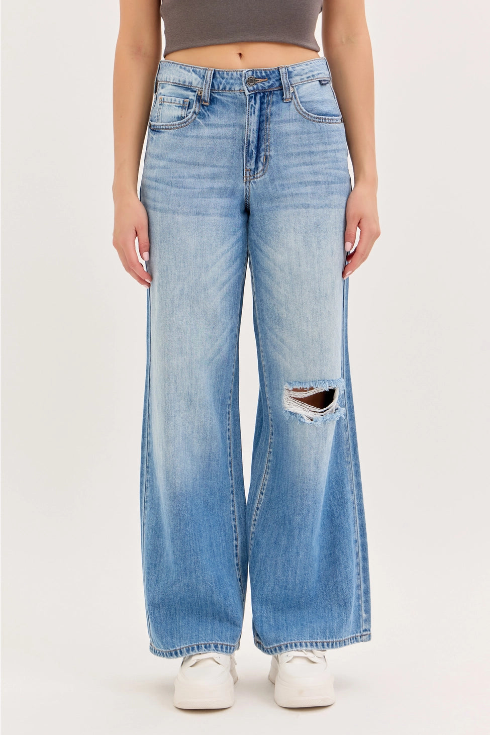 Medium Wash High Rise Wide Leg Jean