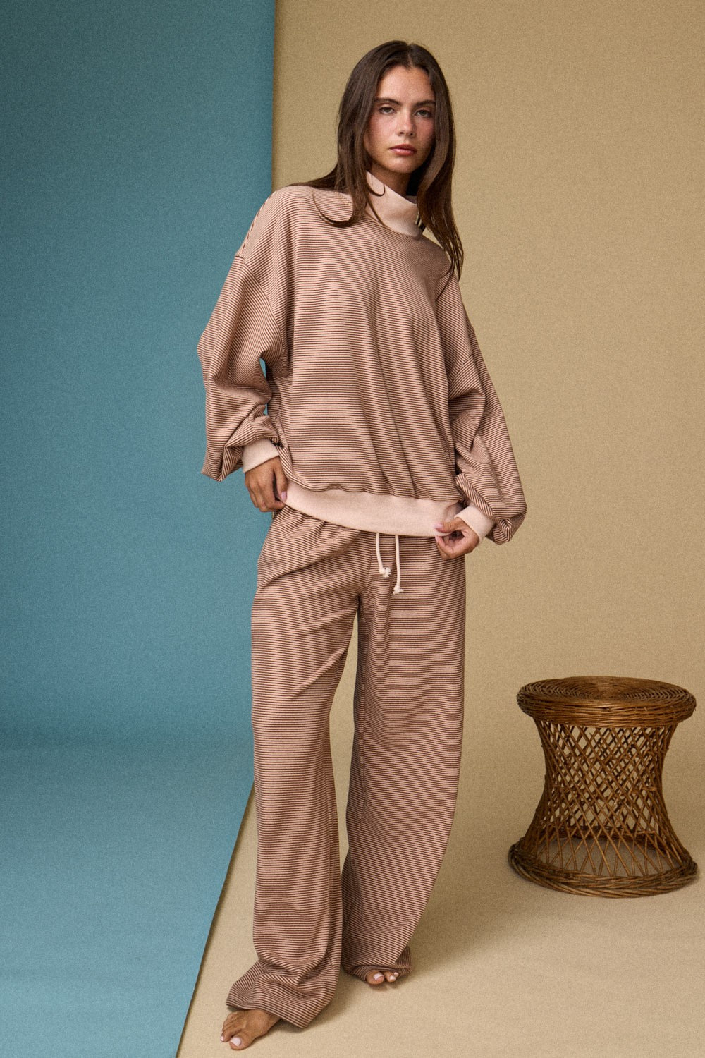 Mock Neck Stripe Lounge Set
