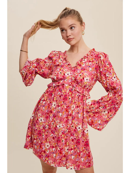 Floral Open Back Ruffle Mini Dress