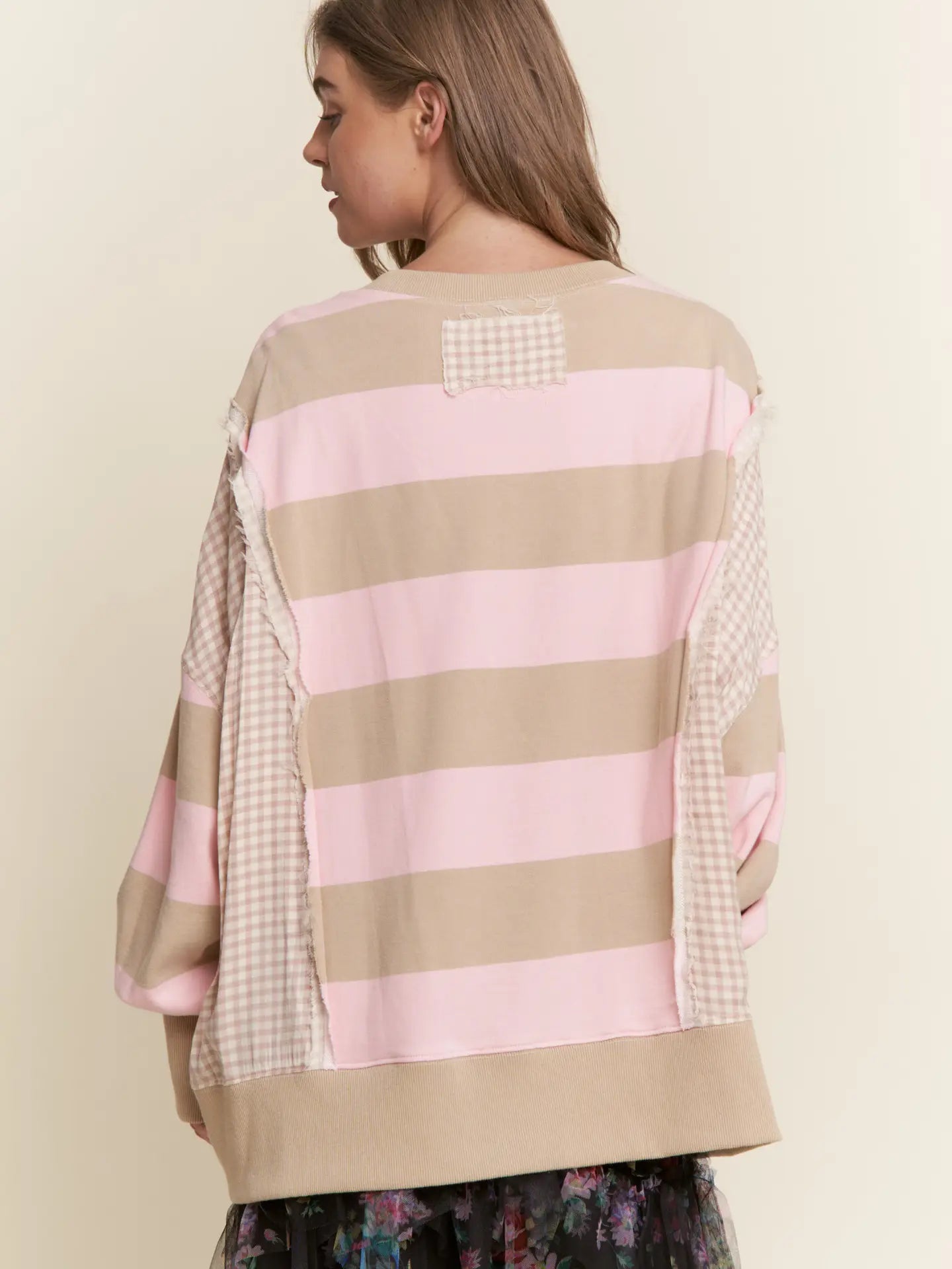 Gingham & Striped Knit Sweater Top