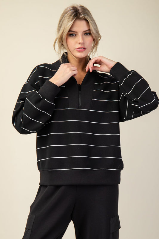 Modal Scuba Stripe V-neck Jacket