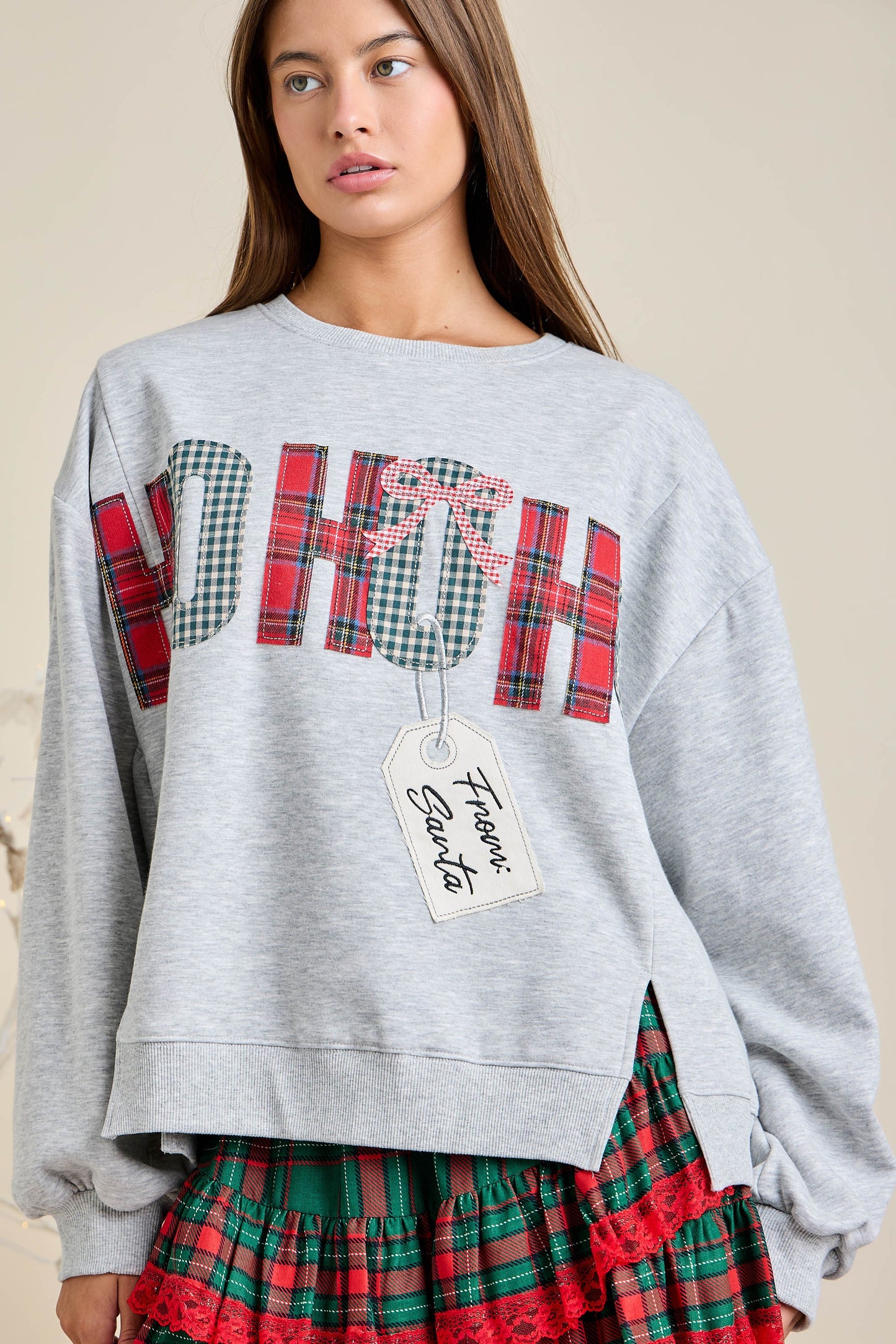 Hohoho Christmas Patchwork Fleece Sweatshirt