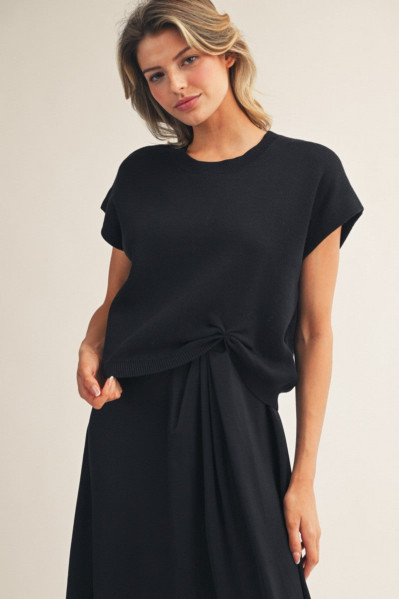 Drop Shoulder Front Knotted Sweater Top