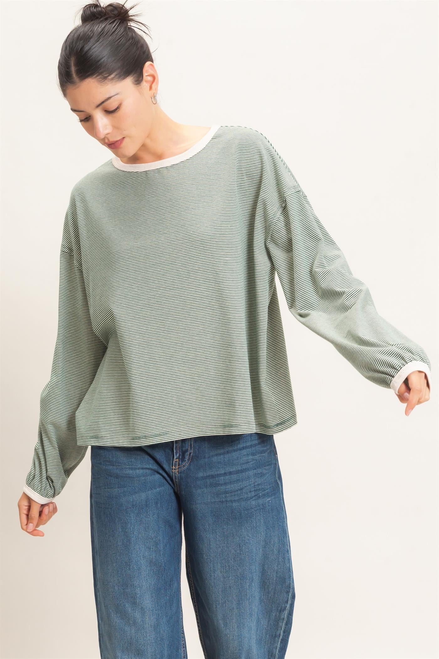 Striped Boat Neck Long Sleeve Top
