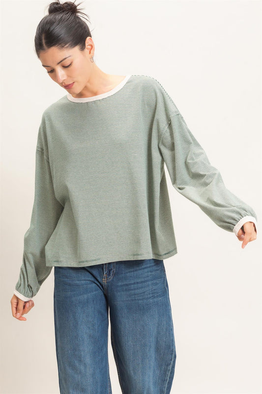 Striped Boat Neck Long Sleeve Top
