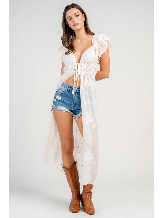 Embroidered chiffon duster