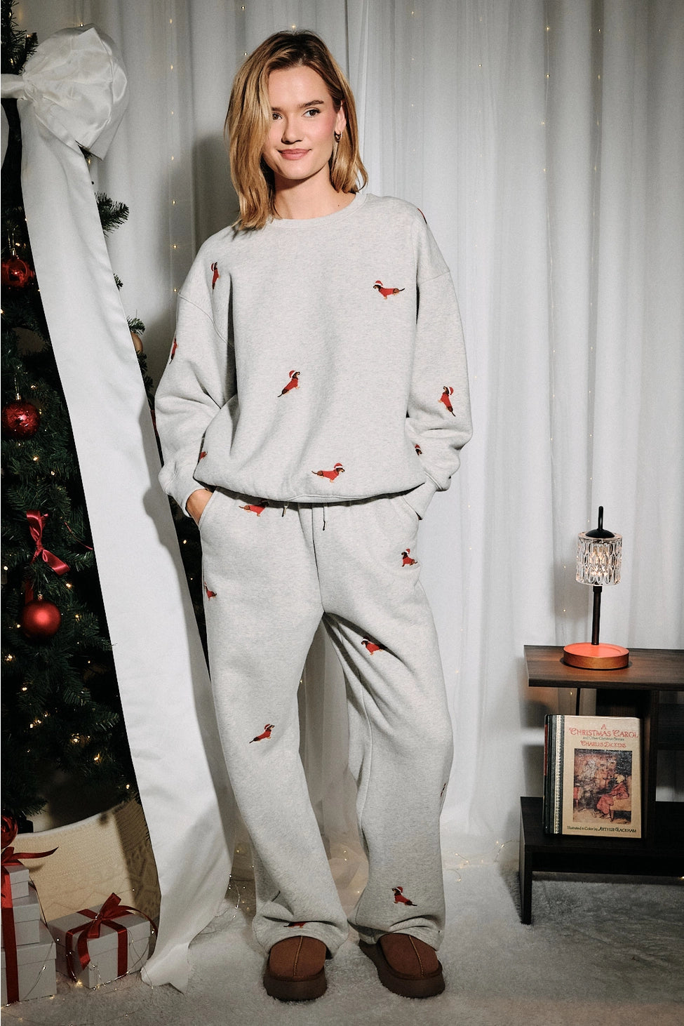 Embroidered Christmas Dog Fleece Set