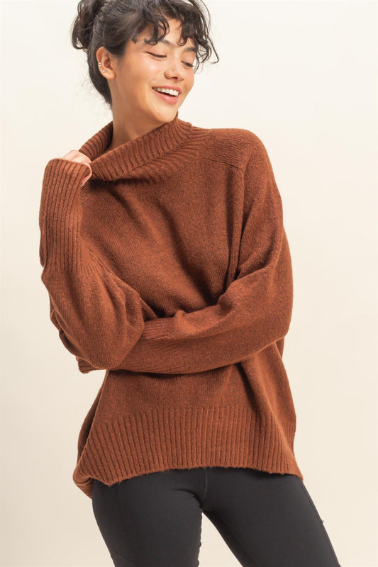 Oversized High Low Turtleneck Sweater