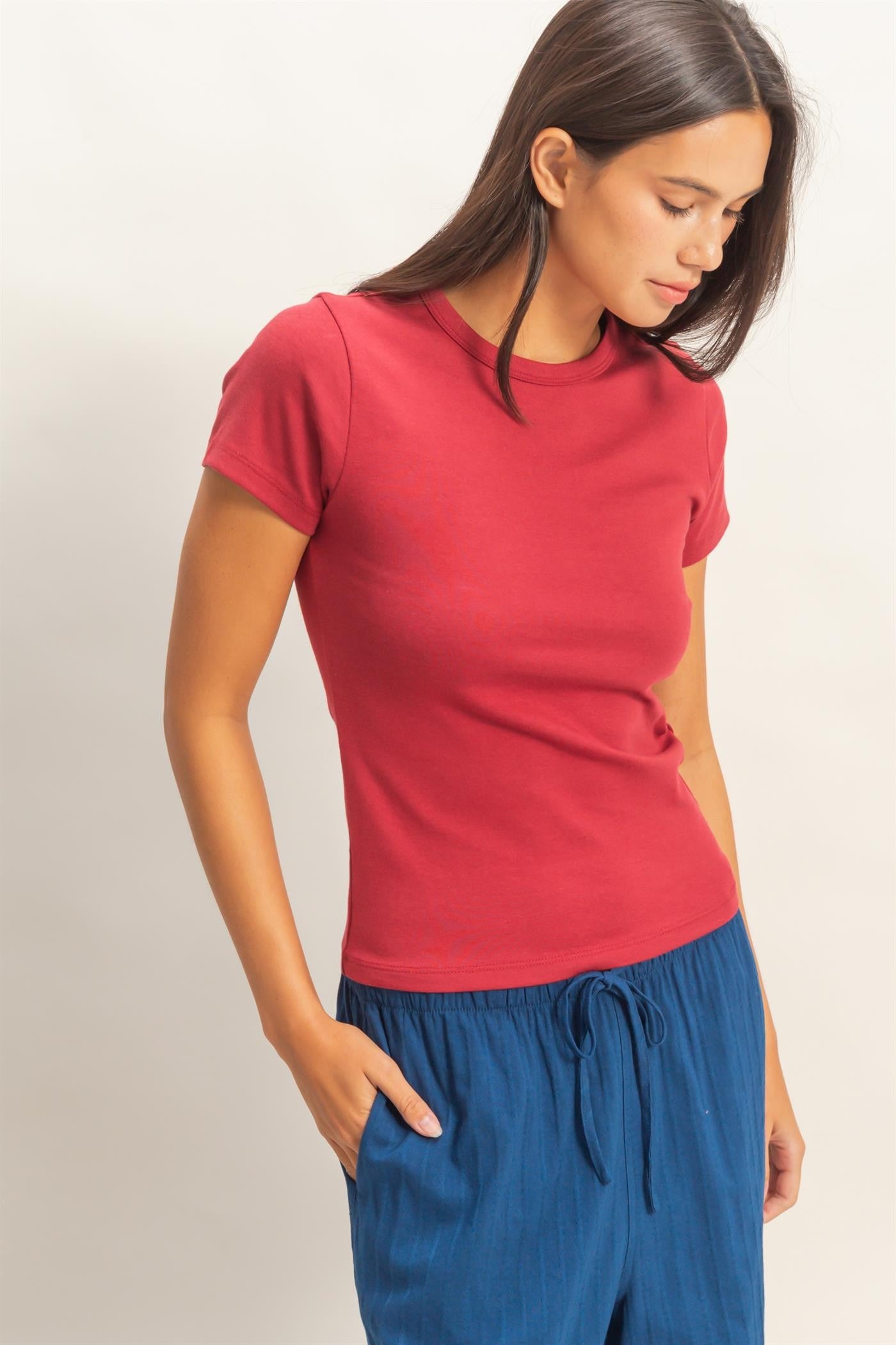 Mineral Washed Crew Neck Short Sleeve Top